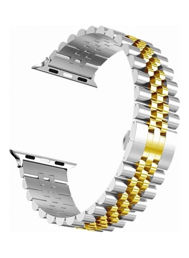 Women Five Beads Stainless Steel Replacement Watchband For Apple Watch Series 1/2/3/4/5/6/7/SE 38-40-41mm Silver/Gold - Image 2